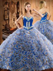 Simple Ball Gowns Ball Gown Prom Dress Multi-color Sweetheart Satin and Fabric With Rolling Flowers Sleeveless Floor Length Lace Up