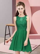 Artistic Dark Green Chiffon Zipper Scoop Sleeveless Mini Length Bridesmaids Dress Appliques