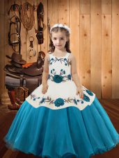 Luxurious Teal Ball Gowns Straps Sleeveless Organza Floor Length Lace Up Embroidery Little Girls Pageant Dress Wholesale