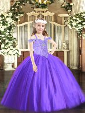 Best Lavender Tulle Lace Up Off The Shoulder Sleeveless Floor Length Womens Party Dresses Beading