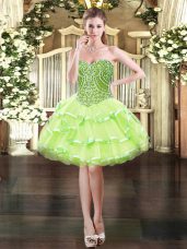 Mini Length Lace Up Prom Gown Yellow Green for Prom and Party with Beading