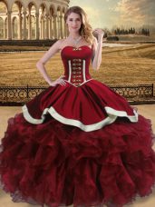 Sleeveless Floor Length Beading and Ruffles Lace Up Sweet 16 Quinceanera Dress with Wine Red