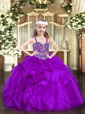 Top Selling Straps Sleeveless Organza Little Girl Pageant Dress Beading and Ruffles Lace Up