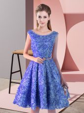 Trendy Belt Prom Gown Blue Lace Up Sleeveless Knee Length
