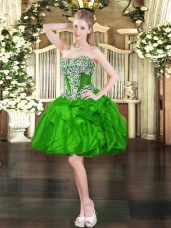 Sophisticated Sleeveless Organza Mini Length Lace Up Homecoming Dress in Green with Beading and Ruffles