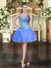Deluxe Blue Lace Up Sweetheart Beading and Ruffles Prom Party Dress Organza Sleeveless