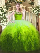 Multi-color Ball Gowns Scoop Sleeveless Tulle Floor Length Zipper Beading and Ruffles Vestidos de Quinceanera