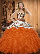 Shining Ball Gowns Quinceanera Gowns Orange Red Sweetheart Organza Sleeveless Asymmetrical Lace Up