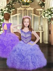 Superior Floor Length Lavender Party Dress for Girls Scoop Sleeveless Lace Up