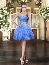 Discount Baby Blue Ball Gowns Organza Sweetheart Sleeveless Beading and Ruffled Layers Mini Length Lace Up Prom Evening Gown