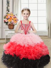 Fashionable Multi-color Juniors Party Dress Sweet 16 and Quinceanera with Beading and Ruffles Straps Sleeveless Lace Up