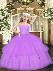 Lavender Zipper Pageant Dresses Beading and Lace Sleeveless Floor Length