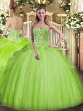Yellow Green Sleeveless Floor Length Beading and Ruffles Lace Up Quinceanera Dresses