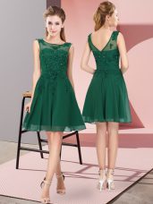 Dark Green Empire Scoop Sleeveless Chiffon Knee Length Zipper Appliques Court Dresses for Sweet 16