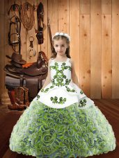 Floor Length Lace Up Little Girls Pageant Dress Multi-color for Sweet 16 and Quinceanera with Embroidery and Ruffles