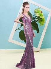 Lilac Zipper Evening Dress Sequins Sleeveless Floor Length
