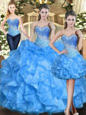Captivating Baby Blue Lace Up 15th Birthday Dress Ruffles Sleeveless Floor Length