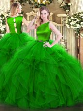 Green Sleeveless Ruffles Floor Length Quinceanera Gown