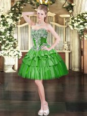 Edgy Beading and Ruffled Layers Prom Dresses Green Lace Up Sleeveless Mini Length