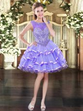 Dazzling Lavender Lace Up Prom Party Dress Beading and Ruffled Layers Sleeveless Mini Length