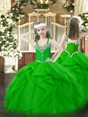 Green Sleeveless Organza Lace Up Girls Pageant Dresses for Party and Quinceanera