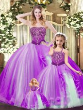Strapless Sleeveless Sweet 16 Quinceanera Dress Floor Length Beading and Ruffles Multi-color Organza