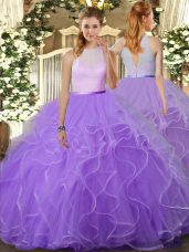 Lavender Backless Vestidos de Quinceanera Beading and Ruffles Sleeveless Floor Length
