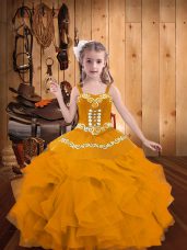 High Class Floor Length Ball Gowns Sleeveless Gold Party Dress Lace Up