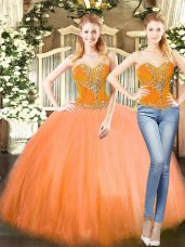 Pretty Orange Red Sleeveless Tulle Lace Up Vestidos de Quinceanera for Military Ball and Sweet 16 and Quinceanera