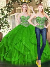 Spectacular Green Quinceanera Dresses Military Ball and Sweet 16 and Quinceanera with Beading and Ruffles Sweetheart Sleeveless Lace Up