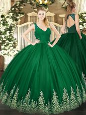 Dark Green Sleeveless Tulle Zipper Quince Ball Gowns for Sweet 16 and Quinceanera