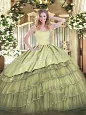 Olive Green Sleeveless Organza Zipper Quinceanera Gowns for Military Ball and Sweet 16 and Quinceanera