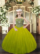 Wonderful Straps Sleeveless Tulle Little Girl Pageant Dress Beading Lace Up