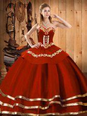Fantastic Wine Red Sweetheart Lace Up Embroidery Sweet 16 Dresses Sleeveless