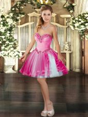Spectacular Sweetheart Sleeveless Prom Dresses Mini Length Beading Hot Pink Tulle