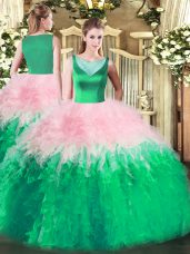 Stylish Multi-color Tulle Side Zipper Quinceanera Dress Sleeveless Floor Length Beading and Ruffles