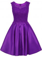 Purple Sleeveless Mini Length Lace Zipper Quinceanera Dama Dress