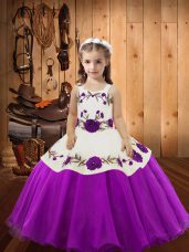 Floor Length Purple Child Pageant Dress Straps Sleeveless Lace Up