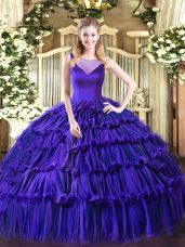 Sweetheart Sleeveless Side Zipper Ball Gown Prom Dress Purple Organza