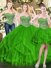 Exquisite Sweetheart Sleeveless Tulle Quinceanera Gown Beading and Ruffles Lace Up