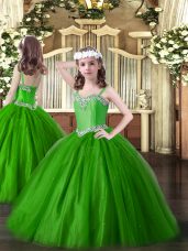 Floor Length Ball Gowns Sleeveless Green Kids Formal Wear Lace Up