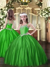 Green Little Girls Pageant Dress Party and Quinceanera with Beading Straps Sleeveless Lace Up