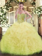 Yellow Green Ball Gowns Organza Sweetheart Sleeveless Ruffles Asymmetrical Lace Up Sweet 16 Quinceanera Dress