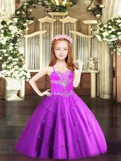Floor Length Ball Gowns Sleeveless Fuchsia Little Girls Pageant Dress Wholesale Lace Up