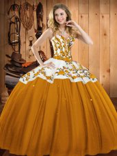 Embroidery Quinceanera Gowns Gold Lace Up Sleeveless Floor Length