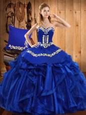 Sweet Sleeveless Embroidery and Ruffles Lace Up Quince Ball Gowns