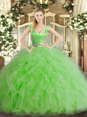 Excellent Green Ball Gowns Ruffles Vestidos de Quinceanera Zipper Organza Sleeveless Floor Length