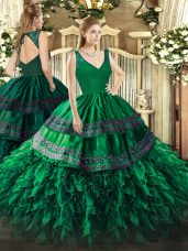 Traditional Dark Green Sleeveless Organza Zipper Sweet 16 Dress for Sweet 16 and Quinceanera