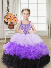 Fancy Sleeveless Lace Up Floor Length Beading and Ruffles Kids Formal Wear