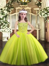 Graceful Floor Length Ball Gowns Sleeveless Yellow Green Little Girl Pageant Dress Lace Up